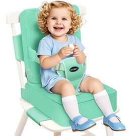 YONTINY Toddler Booster Seat for Kitchen Chair, 2-in-1 Dining Table Booster Seat with Backrest & Adjustable Straps – Easy-Clean, PU Portable Toddler Eating Travel Increasing Cushion-Green