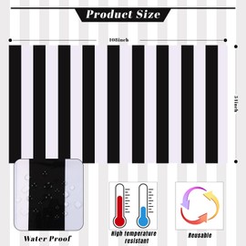 Kesfey 5 Packs Black and White Horizontal Striped Table Cloth 54 x 108 Inch Classic Black Stripe Tablecloths Disposable Plastic Stripe Table Covers Waterproof Picnic Tablecover for Camping Party