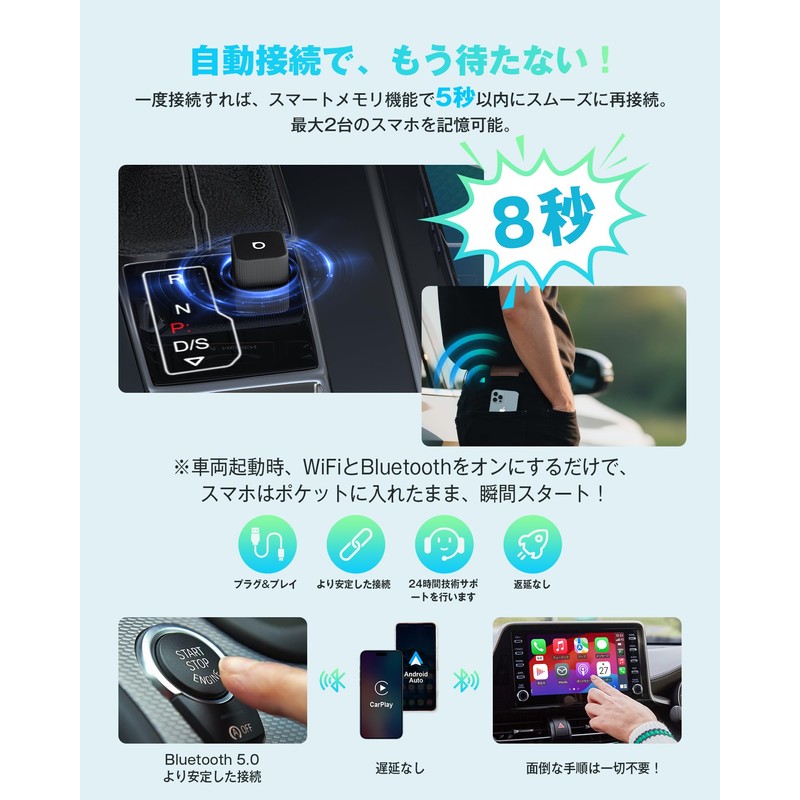 OTTOCAST MINI Slim, Autocast Mini, CarPlay & Android Auto, Wireless