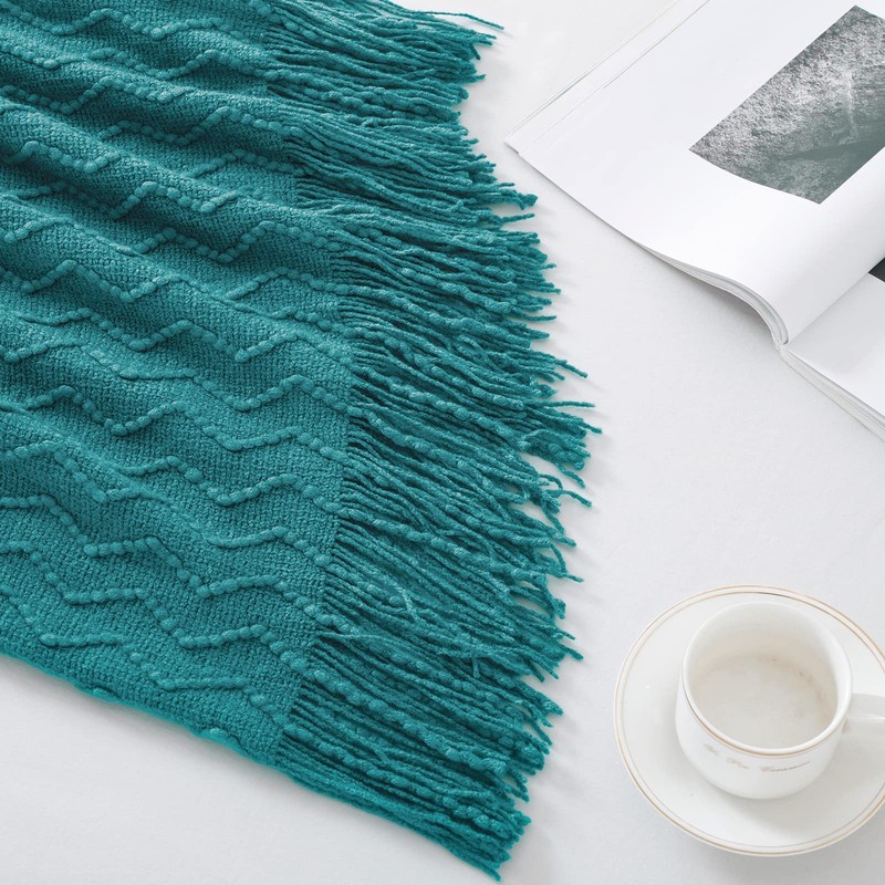 BOURINA Textured Solid Soft Sofa Throw Couch Cover Knitted Decorative