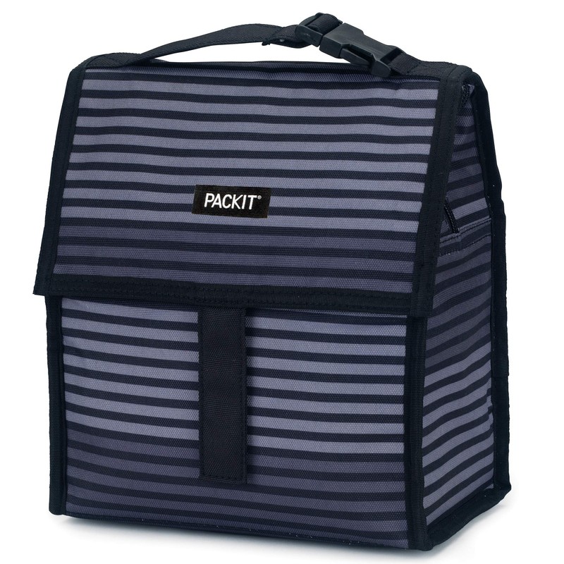 PackIt Freezable Lunch Bag with Zip Closure, Gray Stripe 8-Inch