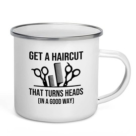 Hair Stylist Camper Mug 12oz - Get a Haircut - Hair Stylist Gift Beautician Hairdresser Salon Barber Hairdo Cosmetoloist Scissors Blower