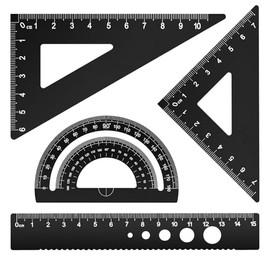 Metal Drafting Ruler, Triangular Ruler Set, 4 Pieces Aluminum Alloy Ruler, Geometric Protractor for Student,Draftsman, Engineers, School Office Supplies(Black)