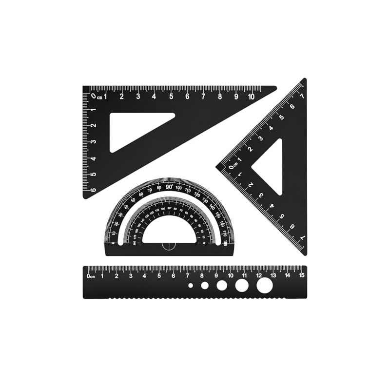 Metal Drafting Ruler, Triangular Ruler Set, 4 Pieces Aluminum Alloy