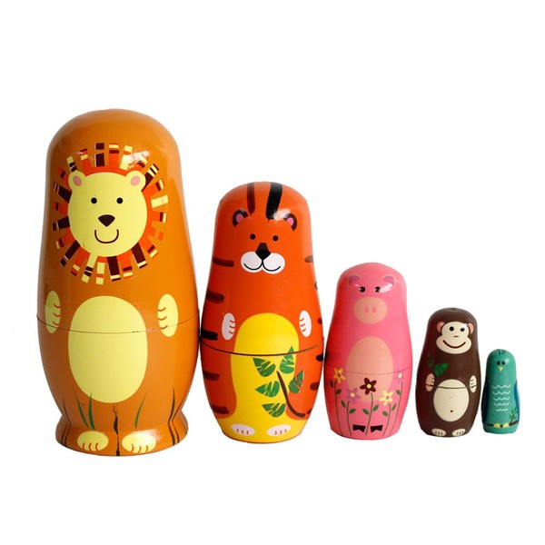 FunnyGoo Poupée gigognes en Bois à la Main Kits de poupée Russe décoration colorée (Animaux)