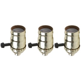 Creative Hobbies Three Way Turn Knob Lamp Sockets, Medium Base, Gold Shell Incandescent Replacement Lampholders, Pack of 3 Sockets