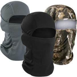 WTACTFUL 3 Pieces Balaclava Face Ski Mask for Men, Summer Breathable Full Face Cover Mask for Motorcycle Cycling Skiing Outdoor Sports Black Gray Tree Camo