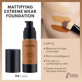 Mattifying Extreme Wear Foundation SPF 15-114 Latte by Note Cosmetique for Women - 1 oz Foundation