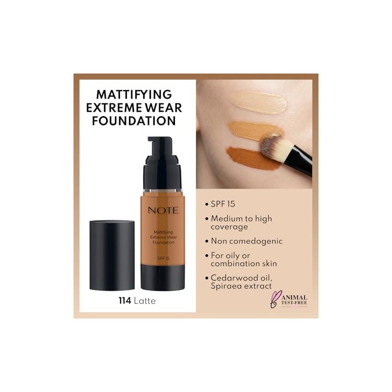 Mattifying Extreme Wear Foundation SPF 15-114 Latte by Note Cosmetique