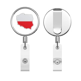 Poland Map World Flag Round ID Badge Key Card Tag Holder Badge Retractable Reel Badge Holder with Belt Clip