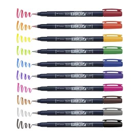 ** NUEVAS plumas de pincel Tombow Fudenosuke paquete de 10 colores surtidos