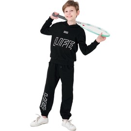NATUST Kids Tracksuit Hoodie with Jogger Sweatpants Sports Activewear Set Girls Boys Black 11-12 Years (manufacturers's size: 150)