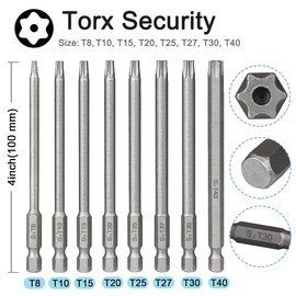 Bestgle 23pcs 1/4" Hex Shank 100mm/4 Inch Long Magnetic Screwdriver Bits Set, Hex Head Allen Wrench, Torx Security, Cross Phillips Drill Bit