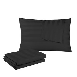 100% Egyptian Cotton Standard Pillow Protectors Set of 4, 400 Thread Count Sateen Weave Cooling Pillowcase, Easy Care Zippered Style Pillow Covers (4 Pack, Stripe-Black, Standard)