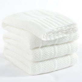 Carriediosa Knit Throw Blanket for Couch 50" X 60",Soft Cozy Stripe Pattern Cable Knitted Throws Fall Fluffy Textured Solid Home Decor Blankets Couch Cover for Bed Sofa,White