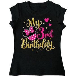 Luke and Lulu Girls 3rd Birthday Outfit - Adorable Girl Shirt, Mouse 3rd Birthday Shirt, 3 Years Old Black
