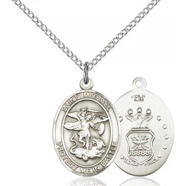 Bliss Sterling Silver Saint Michael Air Force Medal Pendant Necklace 18" Chain Gift