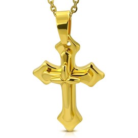 Bungsa 3D Cross Pendant Stainless Steel Gold (Cross Religion Jesus Christ Pendant Necklace Pendant Locket Amulet Charm Beads Surgical Steel Women Men Jewellery), Stainless Steel, No Gemstone
