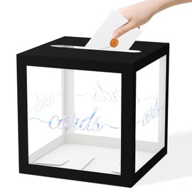 QISOLIY Black Clear Iridescent Card Box for Party 8.7" Wedding Card Boxes for Reception Holder Money Box for Birthday, Baby & Bridal Shower, Graduation, Retirement, Anniversaries Party Decoration