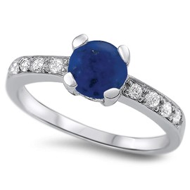 925 Sterling Silver Faceted Natural Genuine Blue Tanzanite Round Ring Size 5