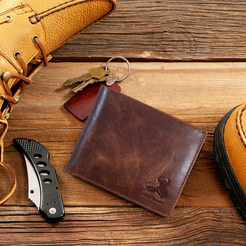 BULL GUARD Mens RFID Blocking Bifold Wallet Soft Genuine Leather