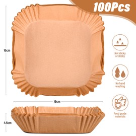 Baking Paper for Hot Air Fryer, Pack of 100 Airfryer Baking Paper, Disposable Trays for Clean Cooking, Suitable for Most Brands, Healthy and Environmentally Friendly Material (16 cm)