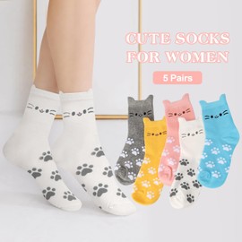 Women Cat Socks for Women Teen Girls Ladies - Funny Cute Unique Birthday Mothers Day Easter Gifts for Daughter Mom Animal Cotton Socks -Gifts Ideas for Cat Lovers Christmas Stocking Stuffers(5 pairs)