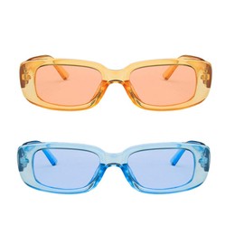 ENTHYI 2 Pieces Rectangle Sunglasses for Women Men Retro 90s Sun glasses Driving Glasses Square Frame Trendy Y2K for Women Aesthetic Accessories