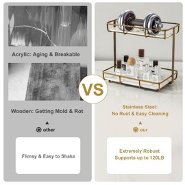 Bathroom Organizer Countertop Perfume Organizer Makeup Organizer Cosmetics Storage Display Rack Vanity Tray Dresser Stainless Steel Gold Shelf White Marble Ceramic Tray