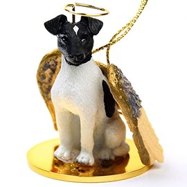 Conversation Concepts Smooth Fox Terrier Angel Ornament - Made with Vinyl & Resin, Black -White