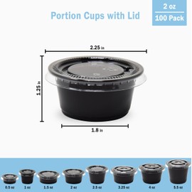 [100 Sets - 2 oz.] Black Jello Shot Cups with Lids | Small Plastic Containers with Lids | Sauce Cups, Condiment Cups, Disposable Portion Cups | Salad Dressing Container To Go