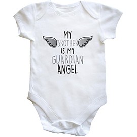 Hippowarehouse My Brother is My Guardian Angel - Heaven Baby Vest Bodysuit (Short Sleeve) Boys Girls White