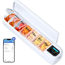 Smart Pill Organizer with Alarm, Bluetooth Daily Once a Day Pill Box 7 Day with APP, Weekly Travel Pill Case, Portable Pill Reminder for Medicines, Supplements and Vitamins (White) - Color: White
