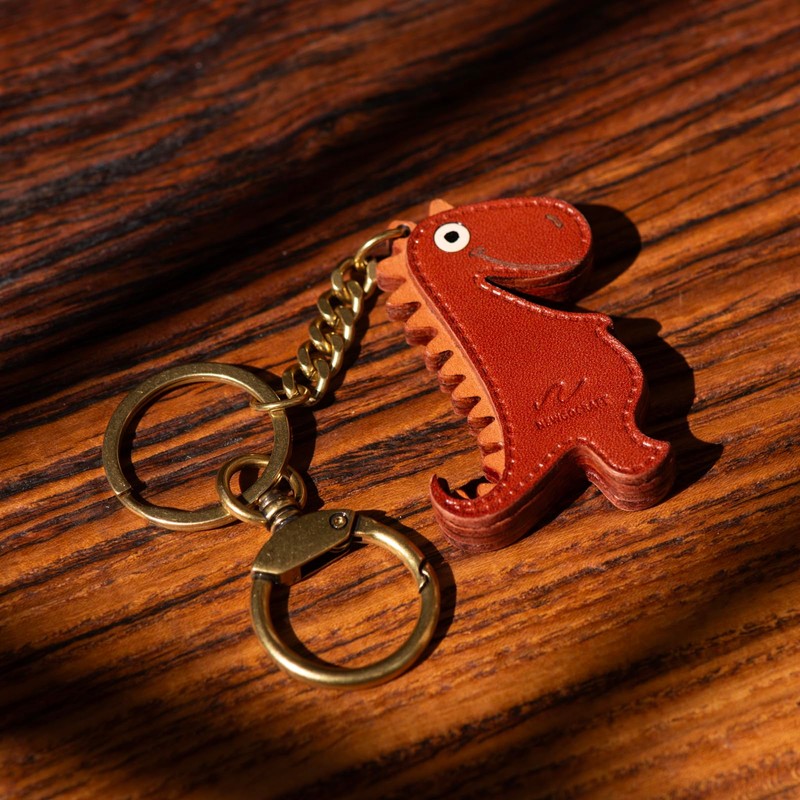 NEWGOCRAFT Cute Dinosaur Keychain Charms Cute Dinosaur Genuine Leather Metal