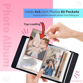 Photo Album 4x6-120 Photos Capacity,PU Leather Cover with Elastic Band,High Definition Waterproof PP Pages for Family Wedding Anniversary Baby Record,Candlelight bookshelf