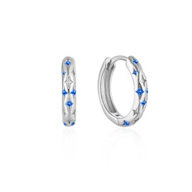 Women Girl 925 Silver Plated Blue CZ Star Round Hoop Huggie Earrings 14mm I102