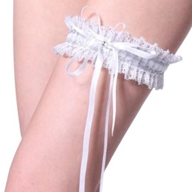 LJFEA Wedding Garter Lace Bow Wedding Garter White Bridal Garter Garters Garters Wedding Garter for Wedding Bridal Accessories Women (Blue), White