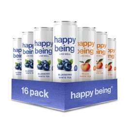 Happy Being Nutrient-Rich Organic Blueberry & Peach Rose White Tea – Infused with Turmeric, Elderberry, Vitamin D3, Caffeine Free, Plant-Based, Low Calorie & Low Sugar Drinks, Variety Pack (16 Pack)