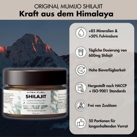 Shilajit Resin Original - 100% Pure Himalaya Mumijo Shilajit (High Dose), 600 mg per Daily Dose, Rich in Fulvin and Humic Acid, 85+ Minerals, No Additives, Vegan & Tested, 50 Servings (30 g)