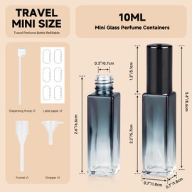 Perfume Refill Bottle, Mini Leak-proof Portable Perfume Travel Refillable Dispenser, 5pcs 10ml Empty Atomizer Sprayer, Pocket Glass Bottle with Funnel and Pipette for Cologne (Gradientblue Black)