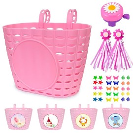 Bicycle Basket Boys and Girls Bike Basket Toddler Bike Baskets Front Handlebar Bike Basket Kid Bicycle Basket Bike Accessories for Girls (Pink)