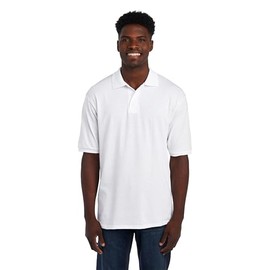 Jerzees Men's SpotShield Stain Resistant Polo Shirts (Short & Long, Short Sleeve-White, Large