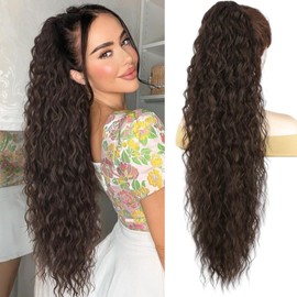 Humistwbiu Claw Clip Ponytail Extension for Women 30 Inch Long Ponytail Hair Piece Wavy Curly Synthetic Hairpieces, Medium Brown