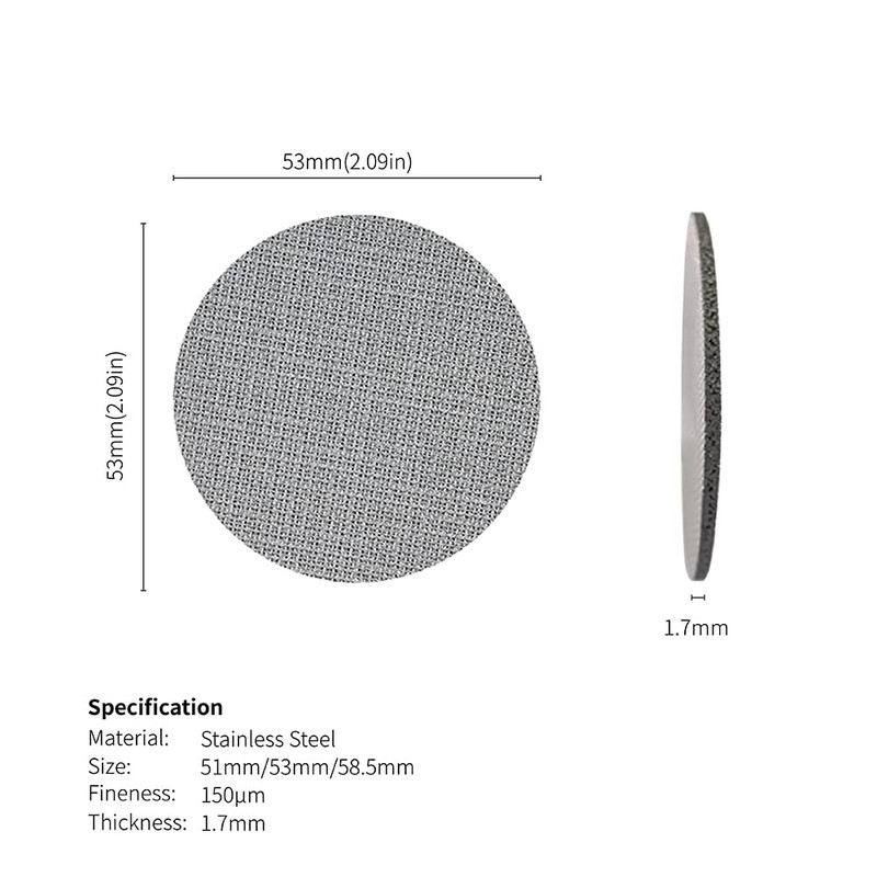 watchget 51/53/58.5mm Espresso Pack Screen 1.7mm Thickness 150μm Reusable Filter