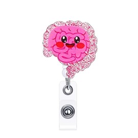 ANDGING Smile Stomach Nurse Badge Reel Holder, Funny Glitter Pink Badge Reels Retractable for Nurses Cute Badge Clip RN LVN LPN CNA Nursing Student Essentials ID Card Badge with Alligator Clip