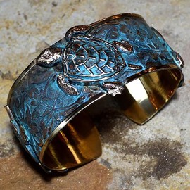 Elaine Coyne Wearable Art Patina Classic Sea Turtle Cuff Bracelet