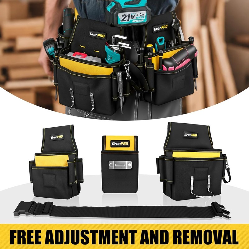 GRENPRO Magnetic Tool Belt for Men, 29 Pocket Carpenter Tool