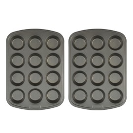 GoodCook Nonstick Steel 12-Cup Muffin Pan, Gray, Set of 2