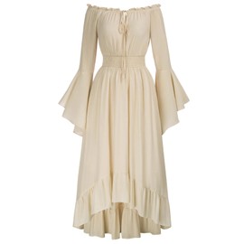 Scarlet Darkness Women Cottagecore Vintage Dress Renaissance Fairy Boho Bell Sleeve Dress Apricot XL