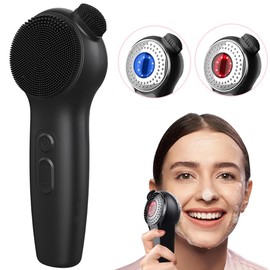 Cepillo Limpiador Facial de Silicona, 3 en 1 Cepillo Facial, Función de Luz Roja y Azul Abre y Contrae Los Poros para Una Limpieza Profunda, Vibración Sónica para Una Exfoliación Suave.(Negro)
